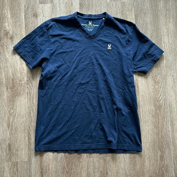 Psycho Bunny Classic V-Neck Short Sleeve T-Shirt Navy Blue Size 6 Large - Picture 1 of 4